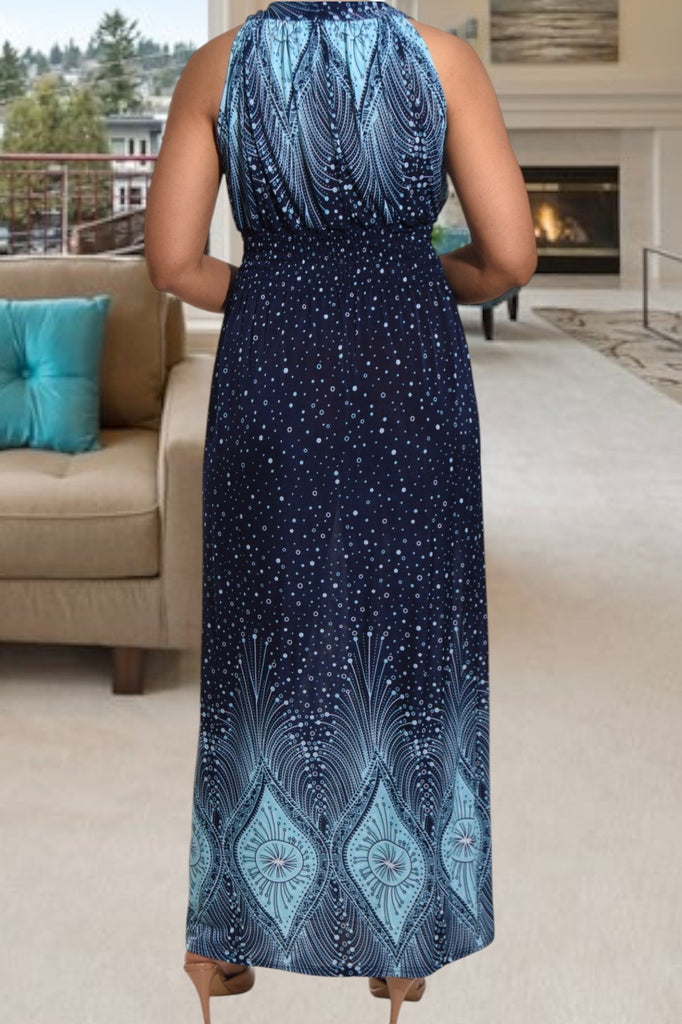 Navy and Blue V Neck Maxi Dress - StylePhase SA