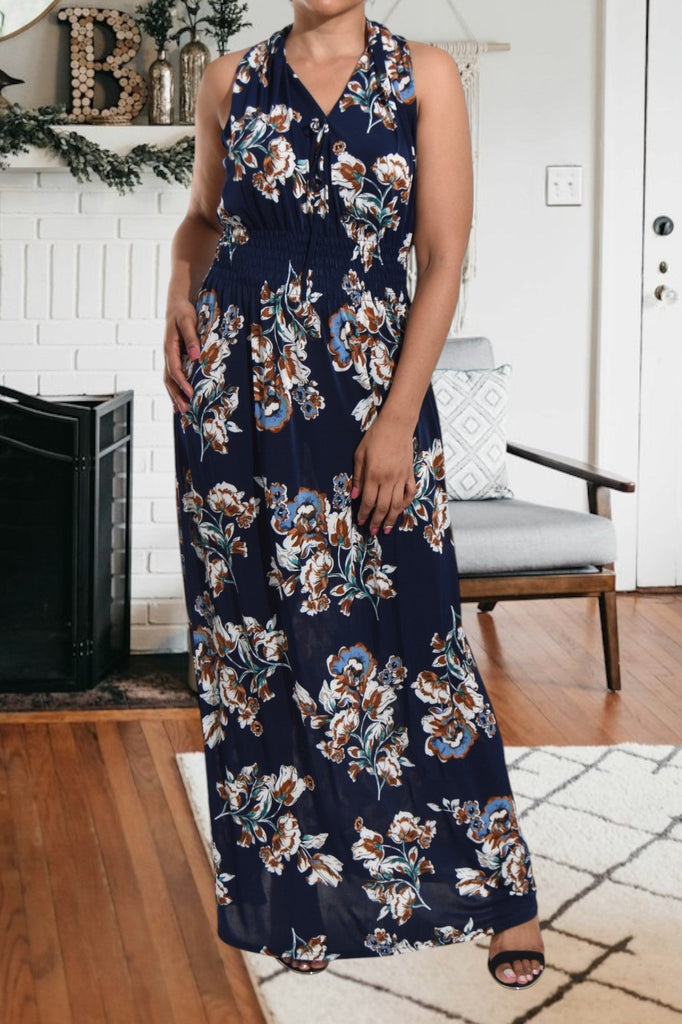 Navy And Brown Sleeveless Maxi Dress - StylePhase SA