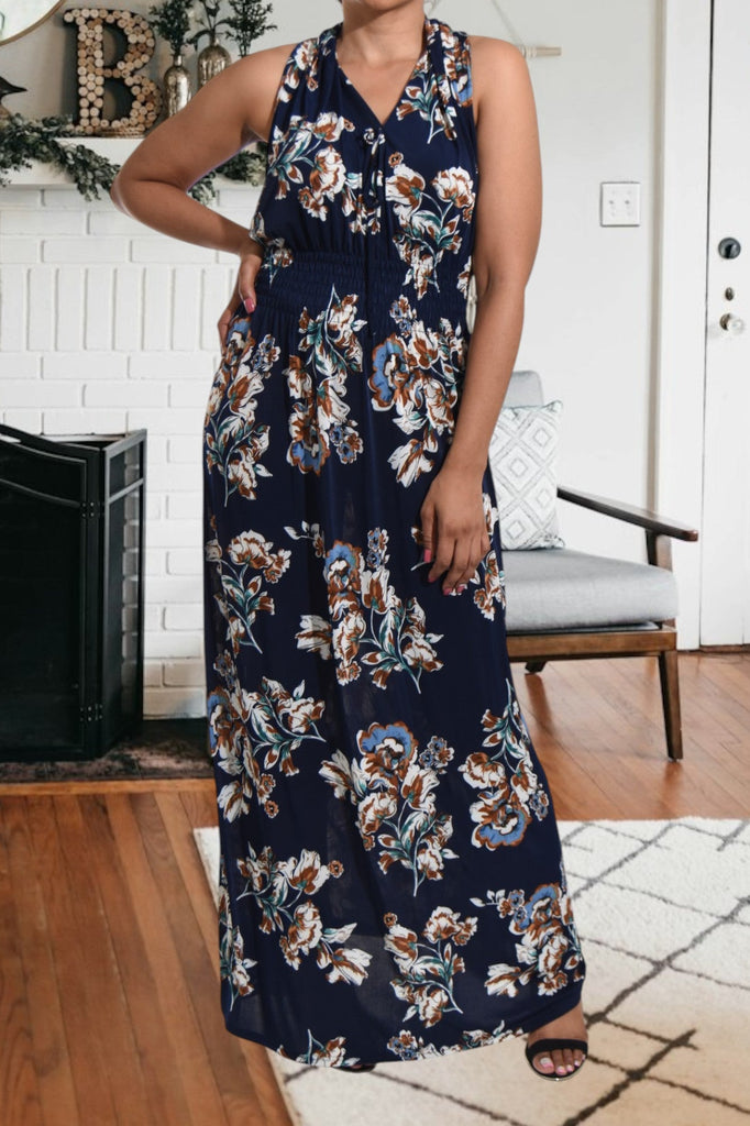 Navy And Brown Sleeveless Maxi Dress - StylePhase SA