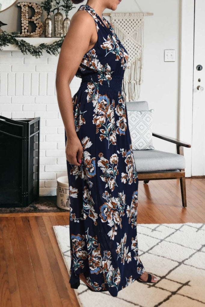 Navy And Brown Sleeveless Maxi Dress - StylePhase SA