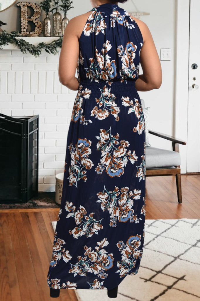 Navy And Brown Sleeveless Maxi Dress - StylePhase SA