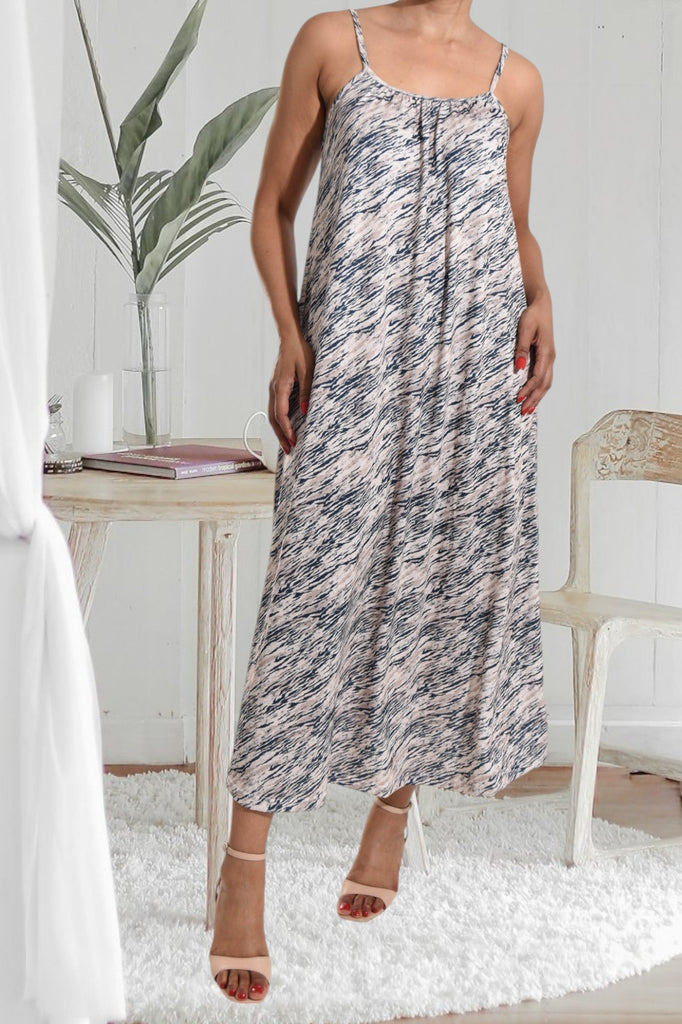 Navy And Cream Floral Strappy Maxi Dress - StylePhase SA