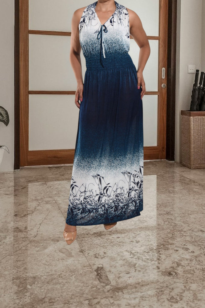 Navy and Green V Neck Maxi Dress - StylePhase SA