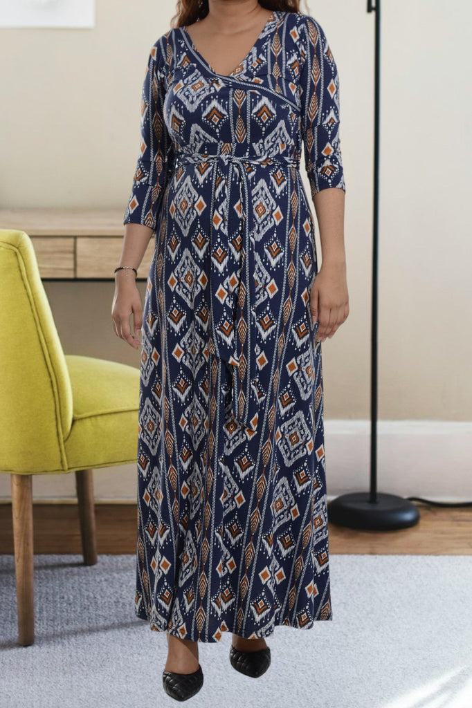 Navy And Orange Maxi Tie Dress - StylePhase SA