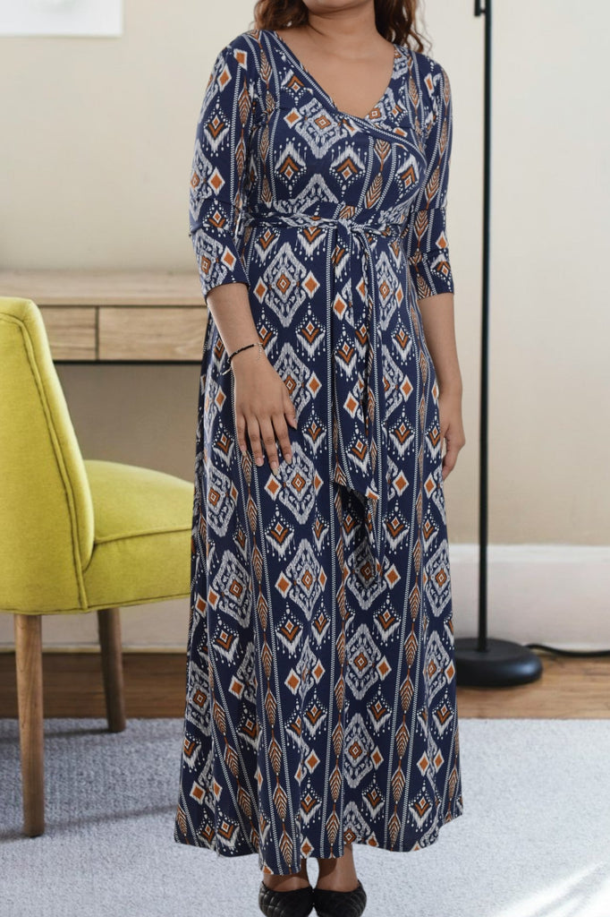 Navy And Orange Maxi Tie Dress - StylePhase SA