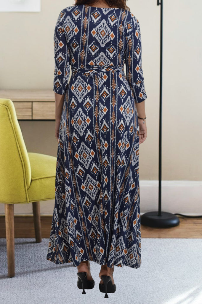 Navy And Orange Maxi Tie Dress - StylePhase SA