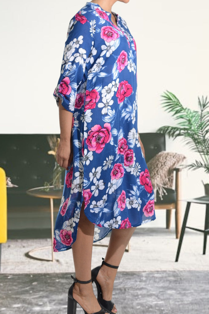 Navy And Pink Floral Pocket Tunic Dress - StylePhase SA