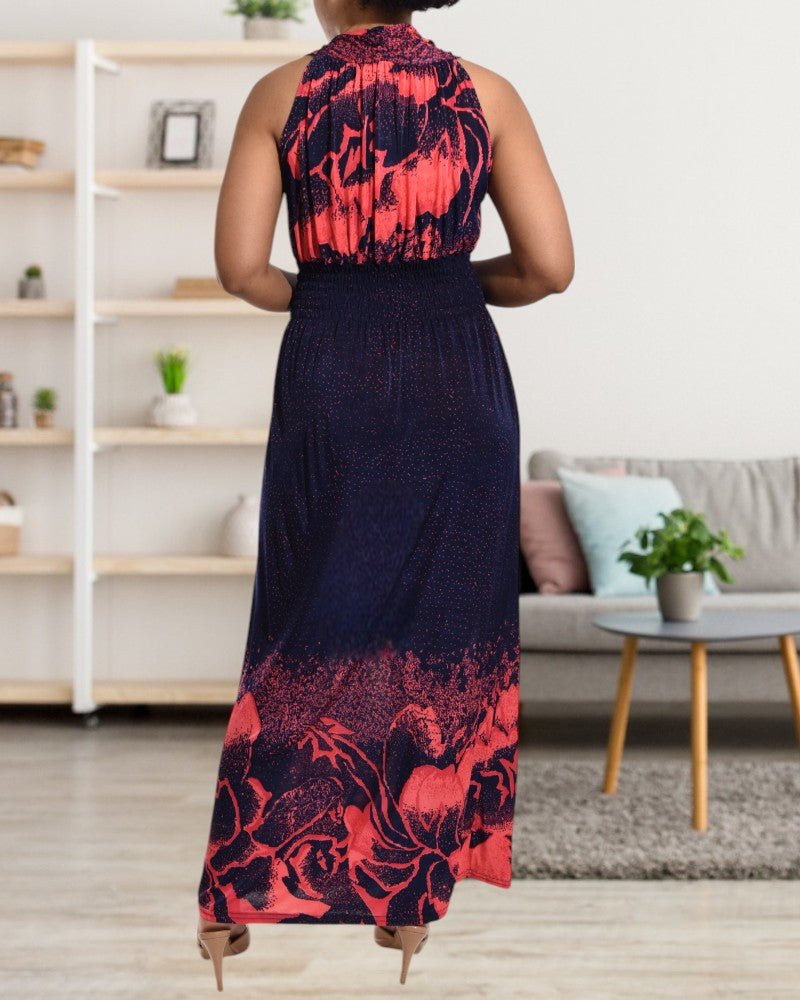 Navy and Red V Neck Maxi Dress - StylePhase SA