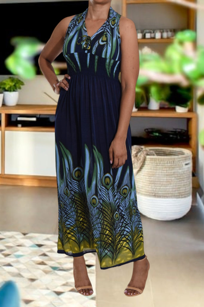 Navy and Royal V Neck Maxi Dress - StylePhase SA