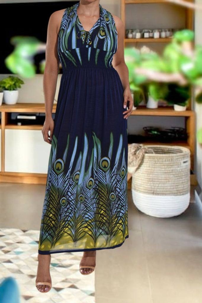 Navy and Royal V Neck Maxi Dress - StylePhase SA