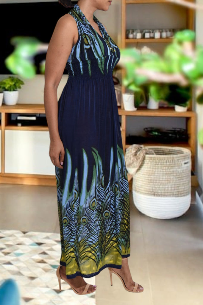 Navy and Royal V Neck Maxi Dress - StylePhase SA