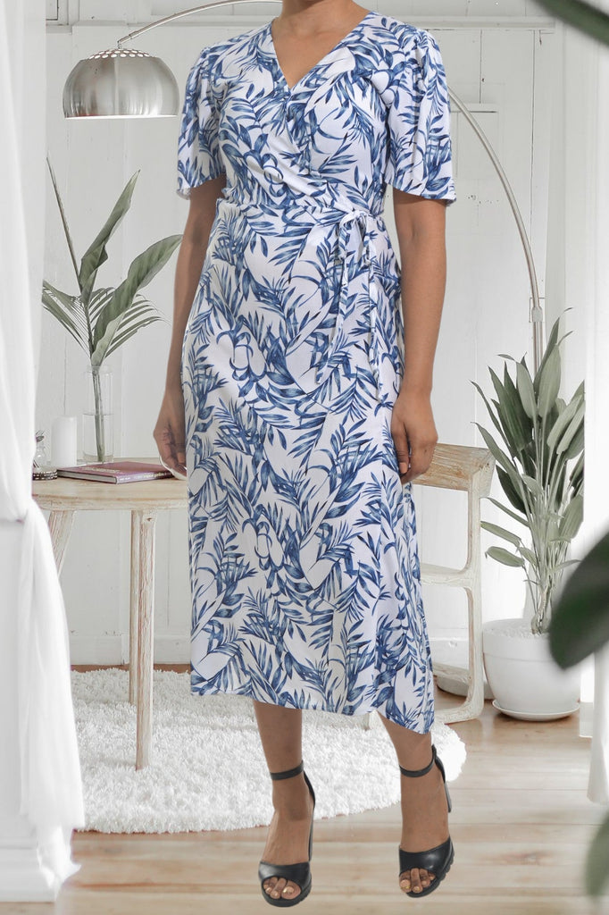 Navy And White Floral Wrap Dress - StylePhase SA