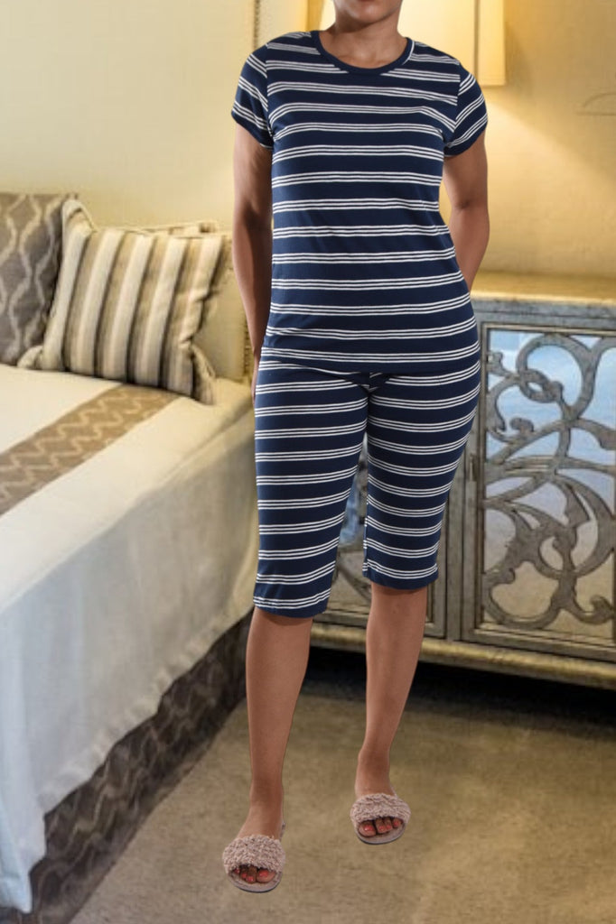 Navy And White Stripe 3/4 Pj Set - StylePhase SA