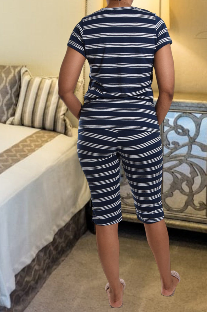 Navy And White Stripe 3/4 Pj Set - StylePhase SA