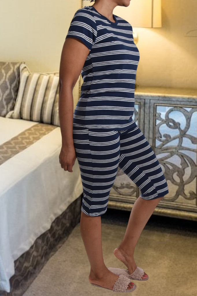 Navy And White Stripe 3/4 Pj Set - StylePhase SA