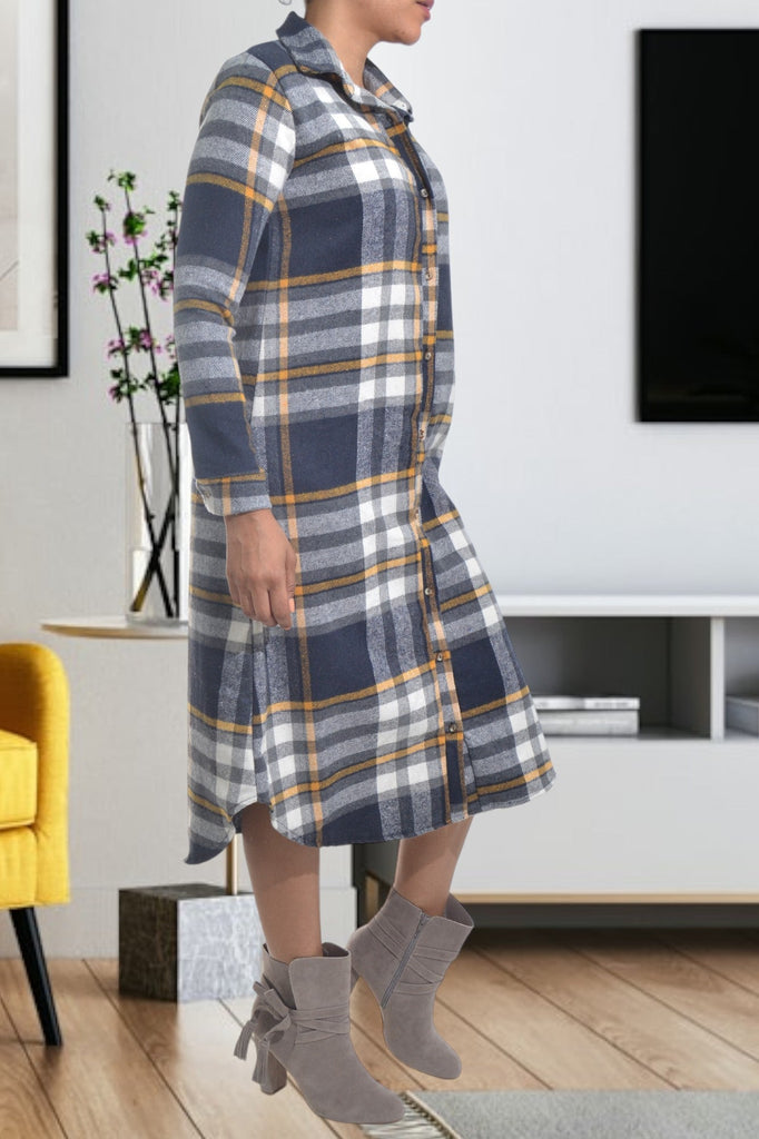 Navy And Yellow Check Dress - StylePhase SA