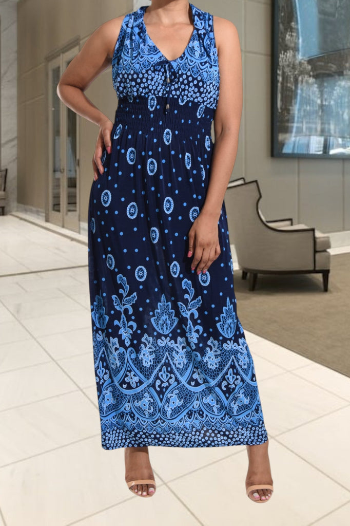 Navy Blue V Neck Maxi Dress - StylePhase SA