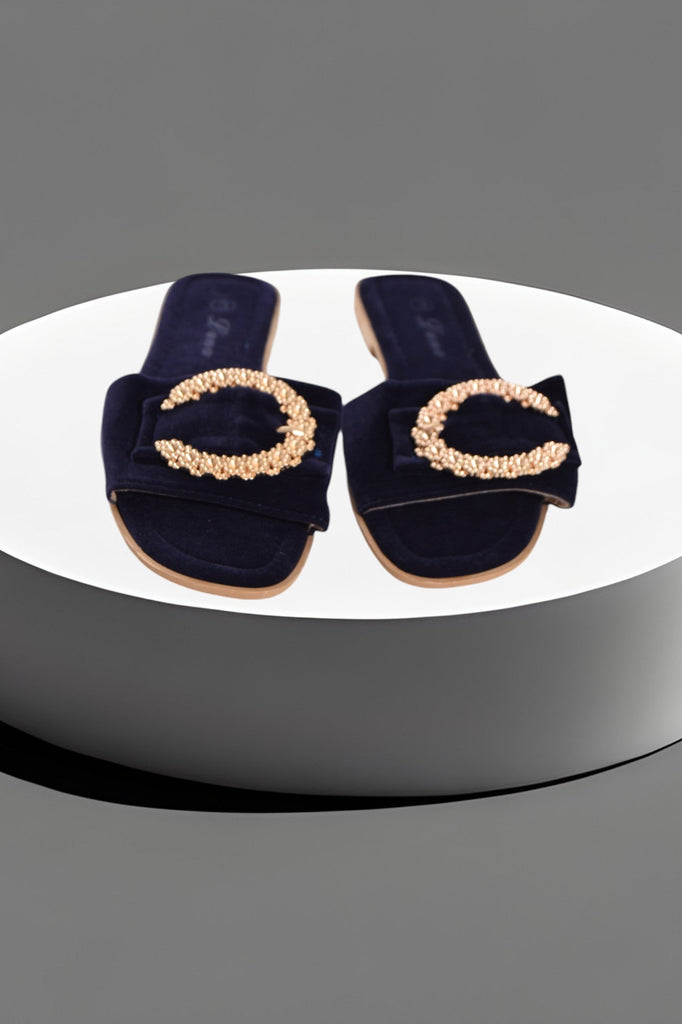 Navy Buckle Detail Slide Sandals - StylePhase SA