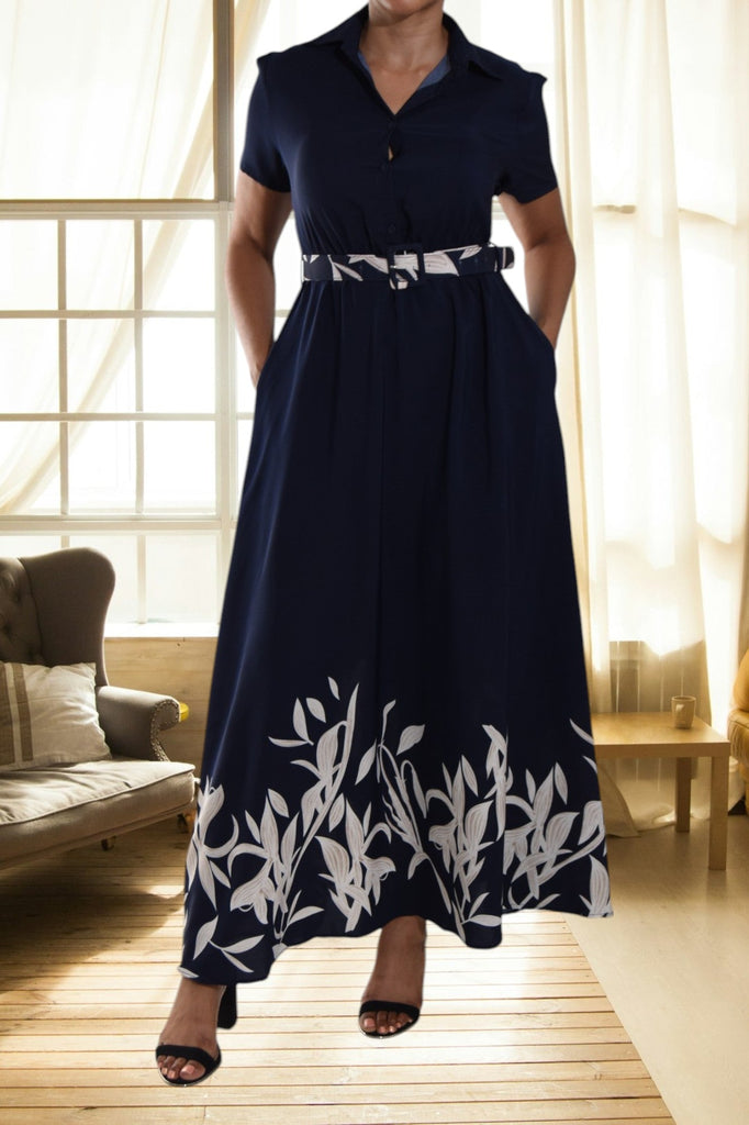 Navy Collar Maxi Dress - StylePhase SA