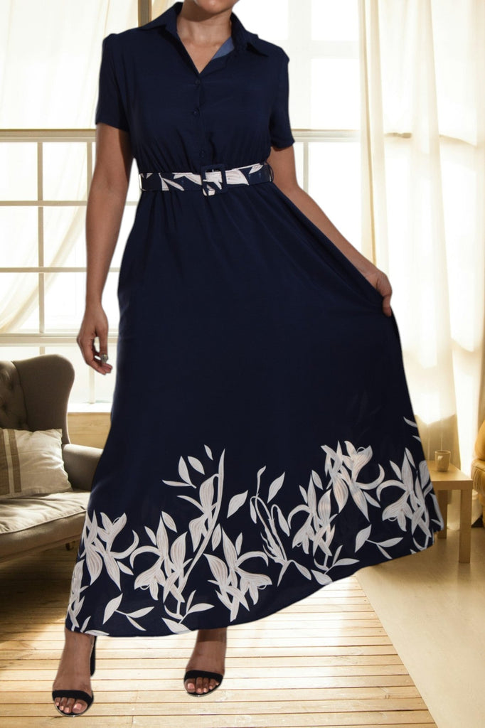 Navy Collar Maxi Dress - StylePhase SA