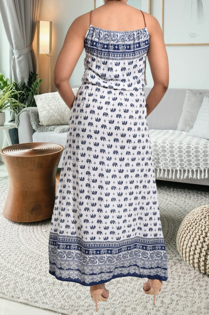 Navy Elephant Print Strappy Maxi Tie Dress - StylePhase SA