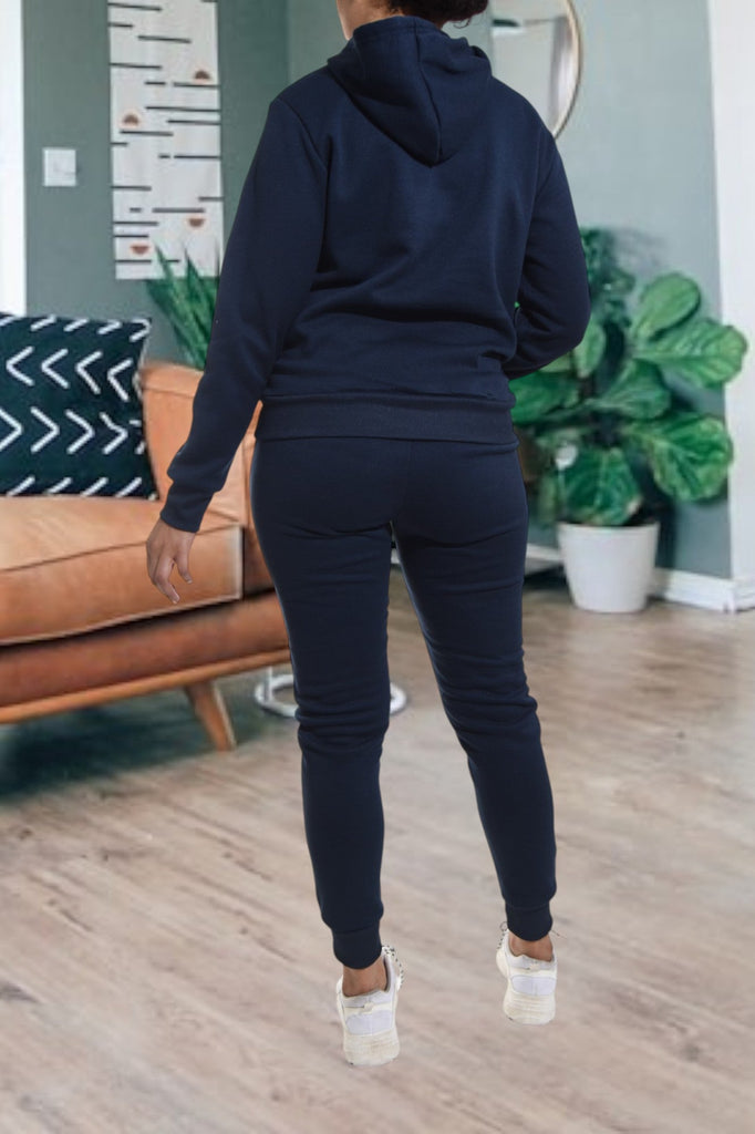 Navy Fleece Skinny Tracksuit Set - StylePhase SA