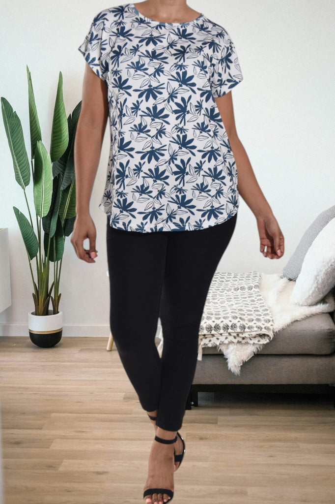 Navy Floral Printed Knit Top - StylePhase SA