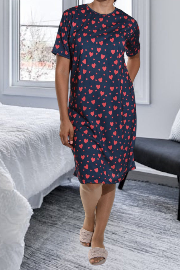 Navy Heart Print Sleep Shirt - StylePhase SA