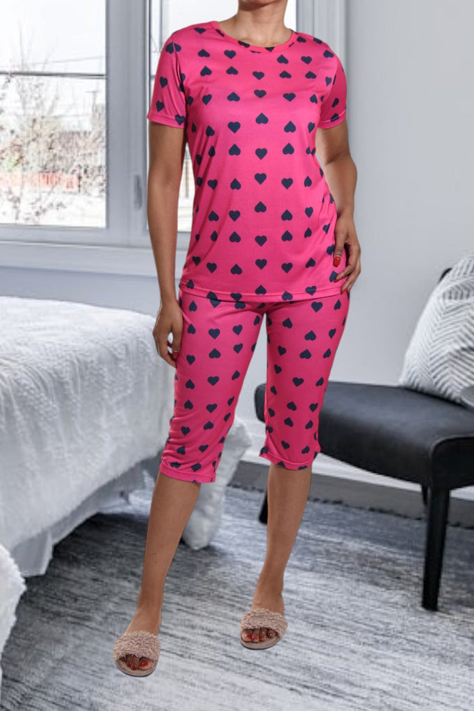 Navy Heart Printed 3/4 Pj Set - StylePhase SA