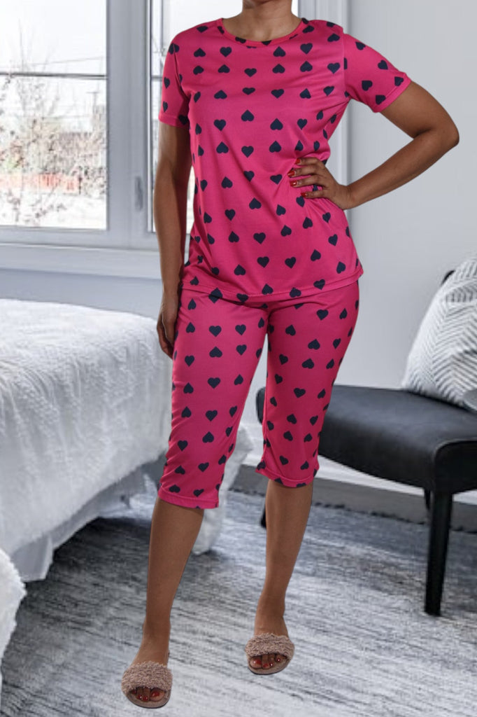 Navy Heart Printed 3/4 Pj Set - StylePhase SA