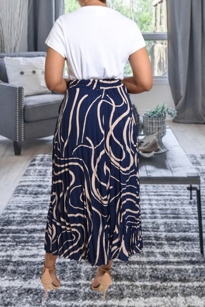 Navy Long Pocket Pleated Skirt - StylePhase SA