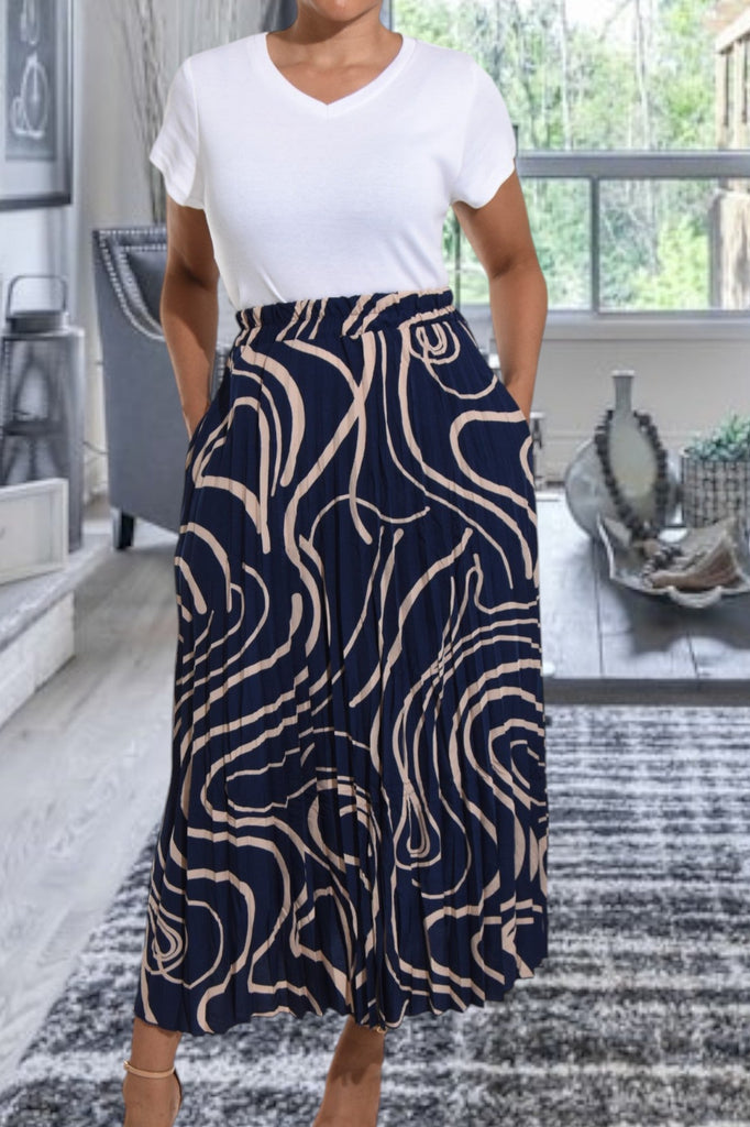 Navy Long Pocket Pleated Skirt - StylePhase SA