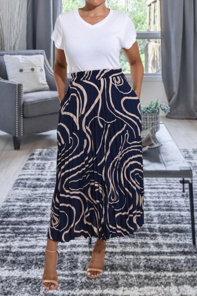 Navy Long Pocket Pleated Skirt - StylePhase SA