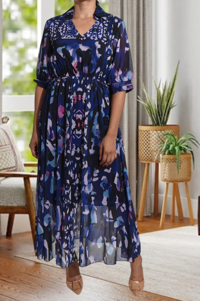 Navy Multi Print Chiffon Dress Belt - StylePhase SA