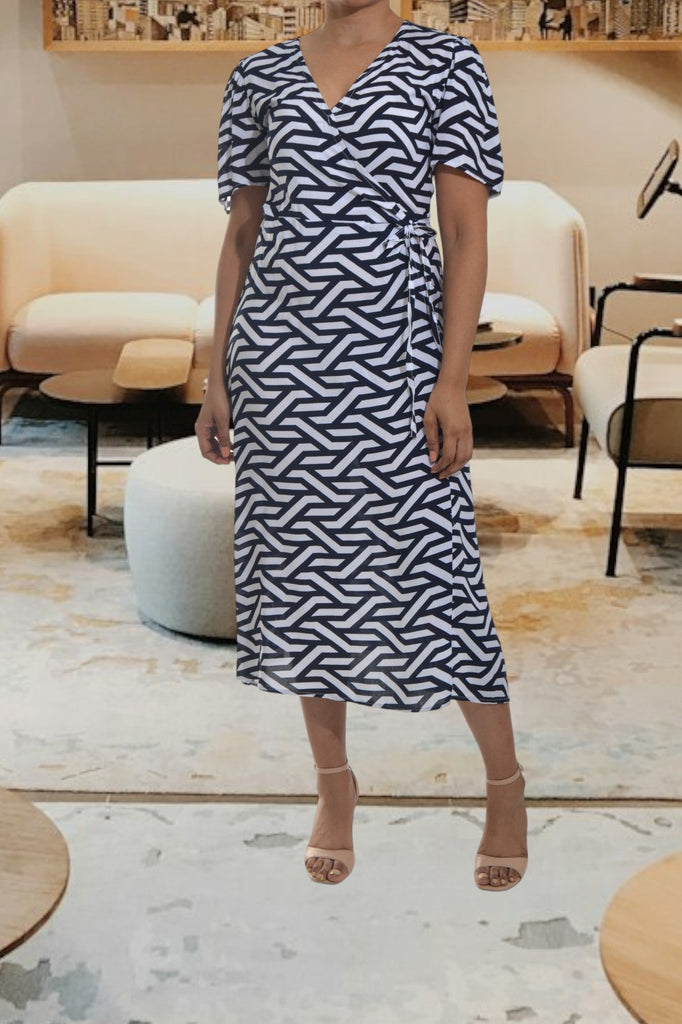 Navy Patterned Wrap Wrap Dress - StylePhase SA