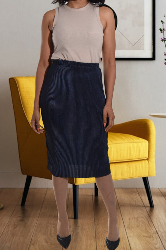 Navy Plisse Midi Skirt - StylePhase SA