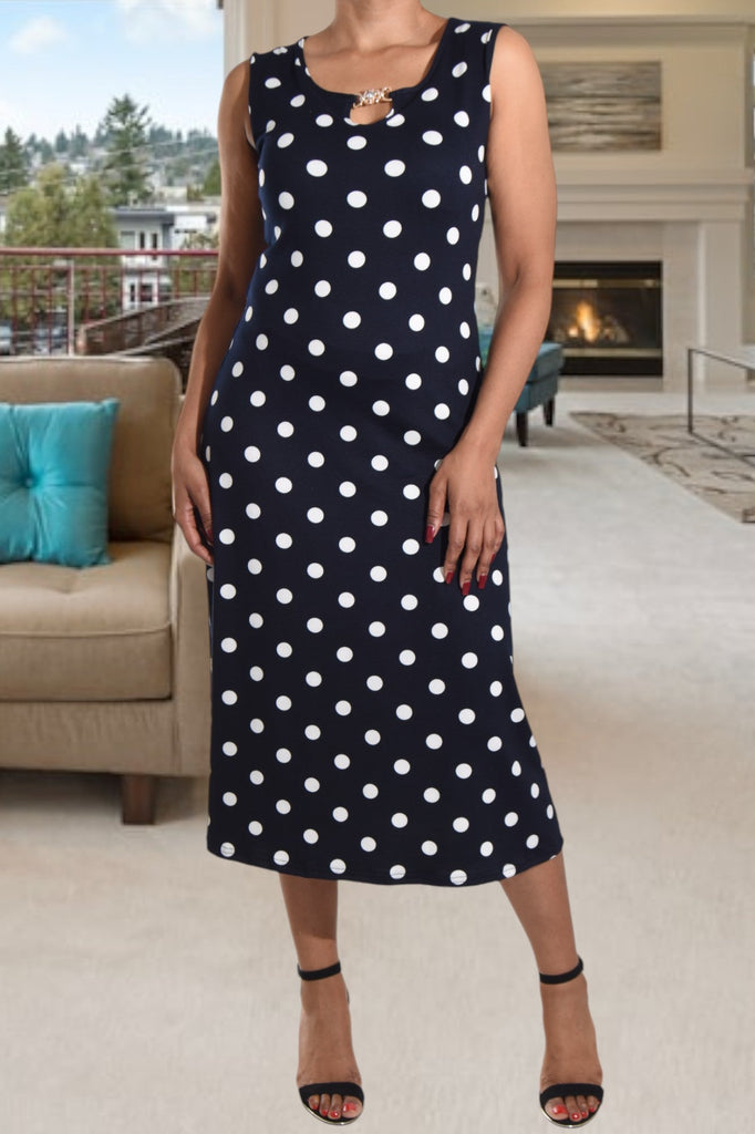 Navy Polka Dot Crew Neck Dress - StylePhase SA