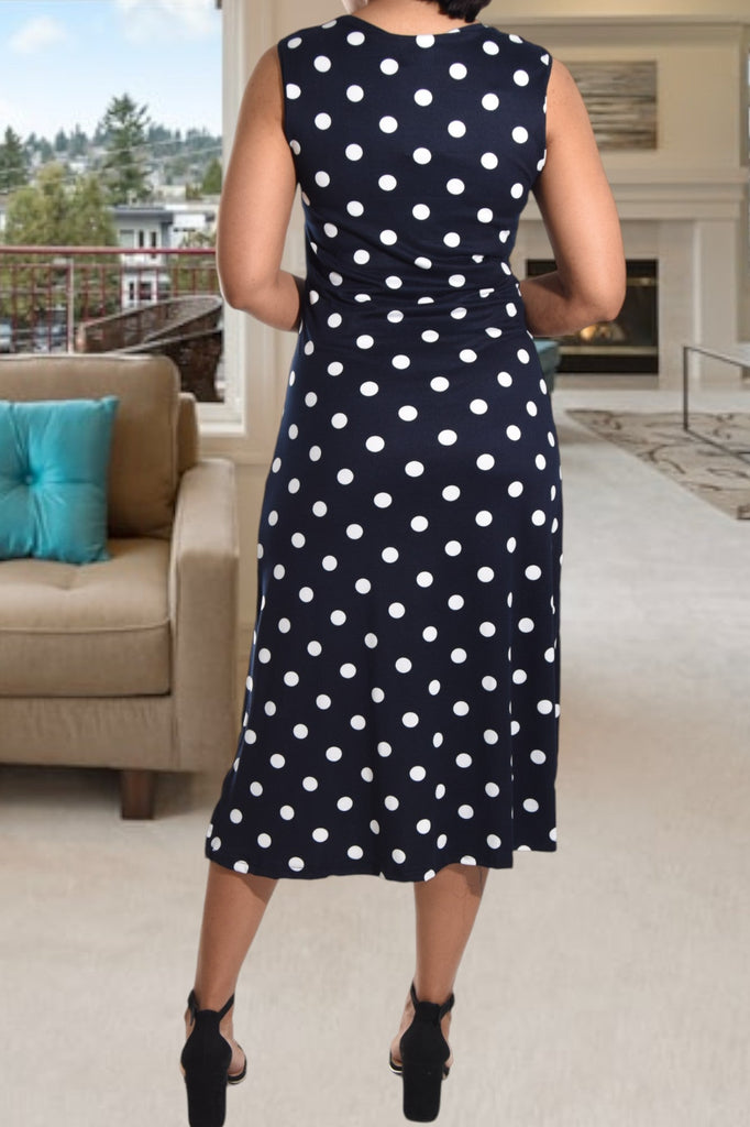 Navy Polka Dot Crew Neck Dress - StylePhase SA