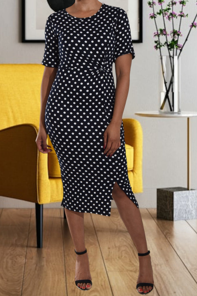 Navy Polka Dot Tie Front Dress - StylePhase SA