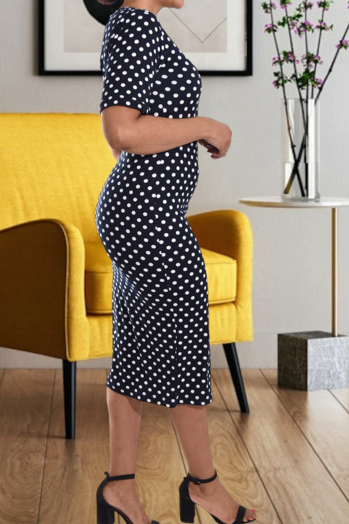 Navy Polka Dot Tie Front Dress - StylePhase SA