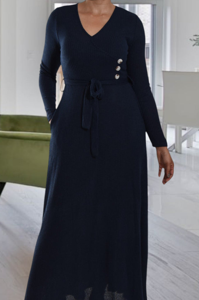 Navy Rib Knit Maxi Dress - StylePhase SA