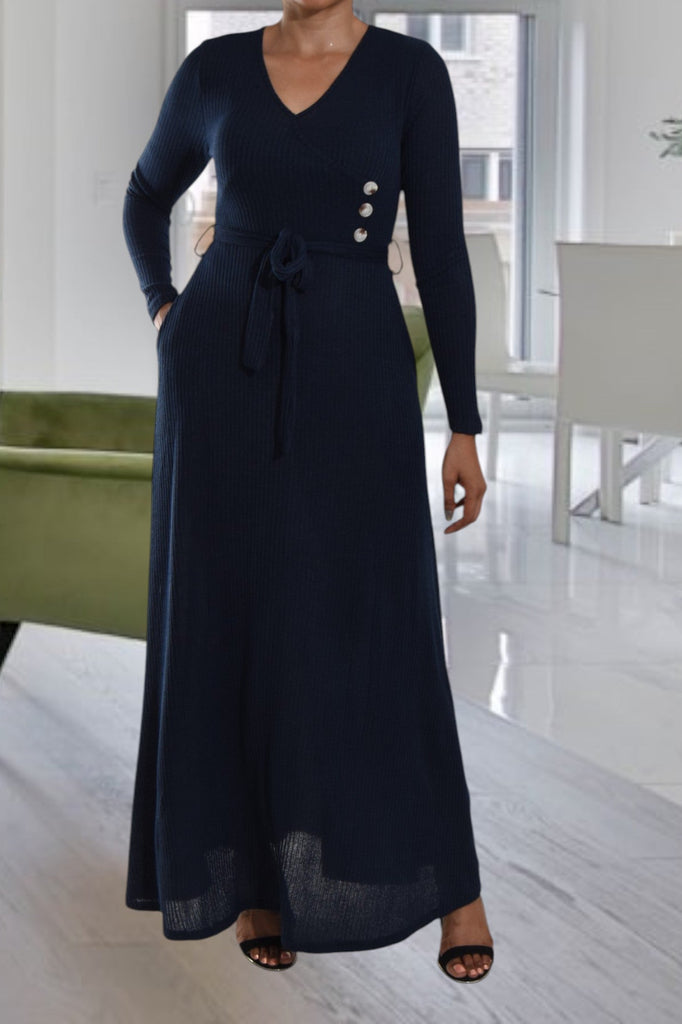 Navy Rib Knit Maxi Dress - StylePhase SA