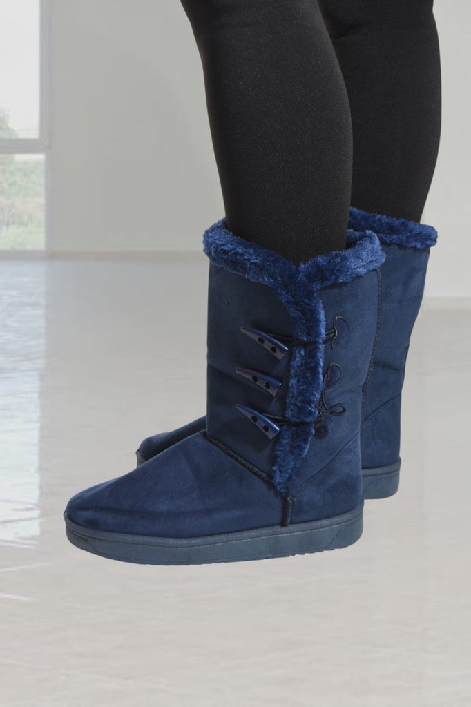 Navy Side Button Fur Boots - StylePhase SA