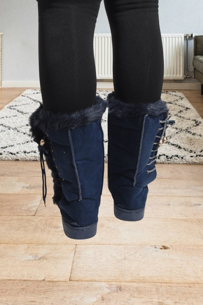 Navy Tie Fur Boots - StylePhase SA