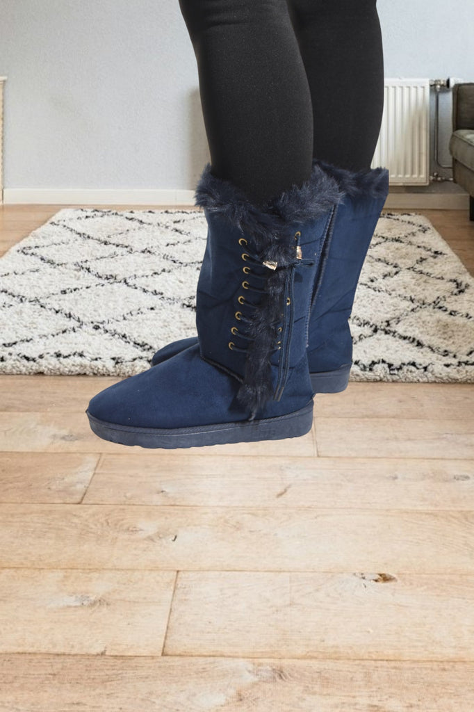 Navy Tie Fur Boots - StylePhase SA