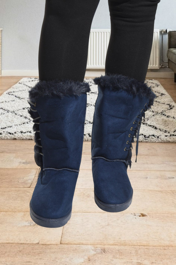 Navy Tie Fur Boots - StylePhase SA