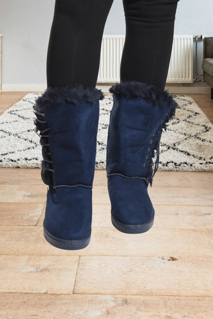 Navy Tie Fur Boots - StylePhase SA