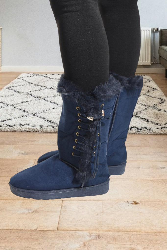 Navy Tie Fur Boots - StylePhase SA