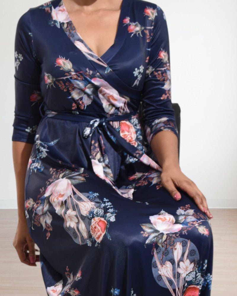 Navy V Neck Floral Maxi Dress - StylePhase SA