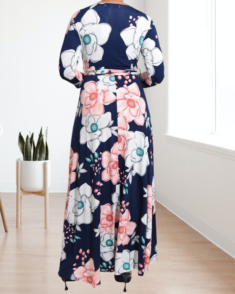 Navy V Neck Floral Maxi Dress - StylePhase SA